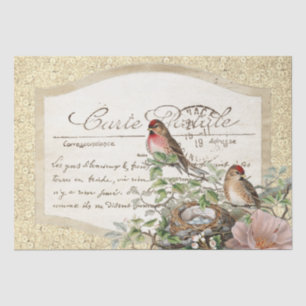 Vogelnest Gold Blumen Carte Postale Französische S Seidenpapier