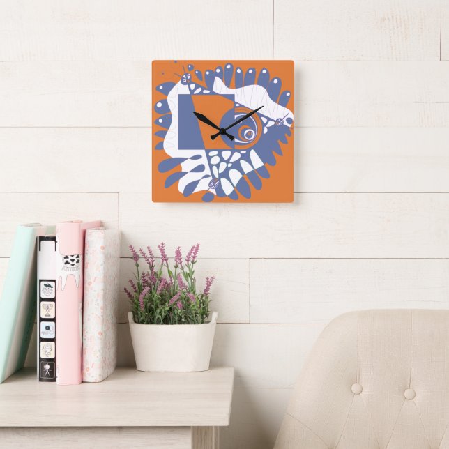 Vogelnest - Orange Periwinkle Quadratische Wanduhr (Lesesaal)