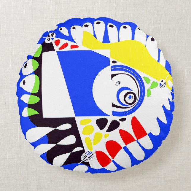 Vogelnest - Royal Blue White Rundes Kissen (Vorderseite)