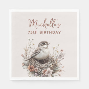 Vogelnest Terrakotta Rosa 75. Geburtstag Serviette