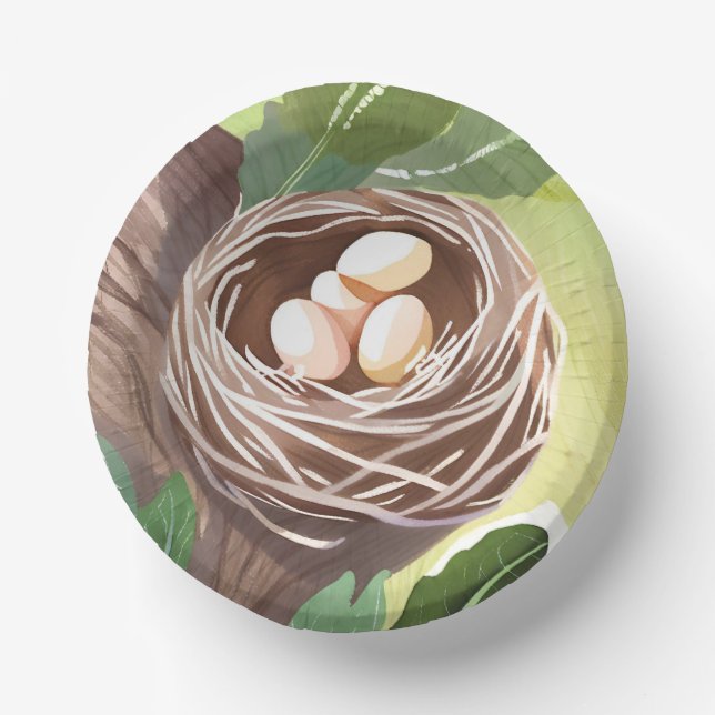 Vogelnest | Wasserfarben Eier Natur Pappteller (Vorderseite)