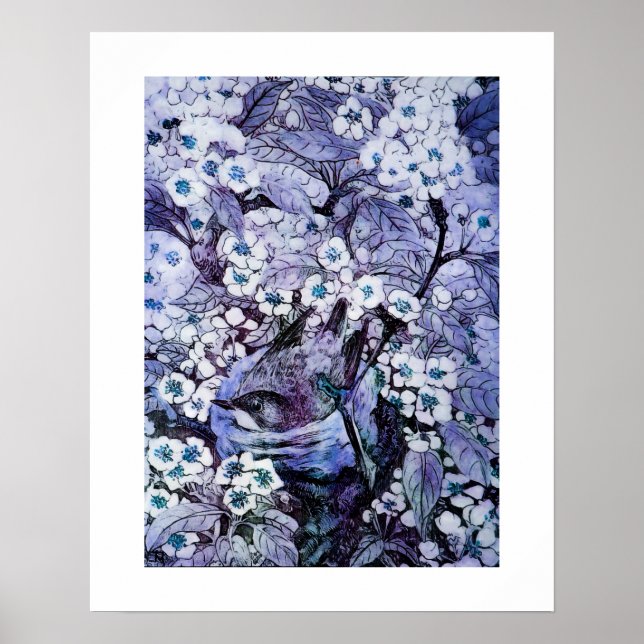 VOGELNEST ,weiß blau Poster (Vorne)