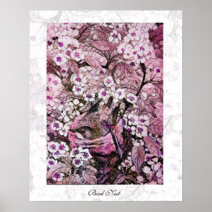 VOGELNEST ,weiß rot pink violett Poster