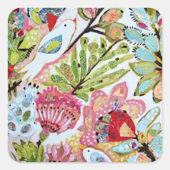 Vogelpapier II Quadratischer Aufkleber (Vorderseite)