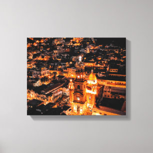 Vogelperspektive auf beleuchtete Stadt Leinwanddruck