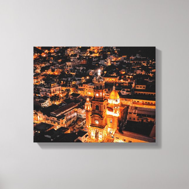 Vogelperspektive auf beleuchtete Stadt Leinwanddruck (Vorderseite)