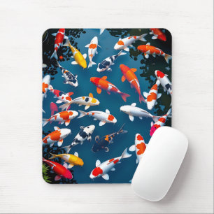 Vogelperspektive auf einen farbenfrohen Koi-Fischt Mousepad