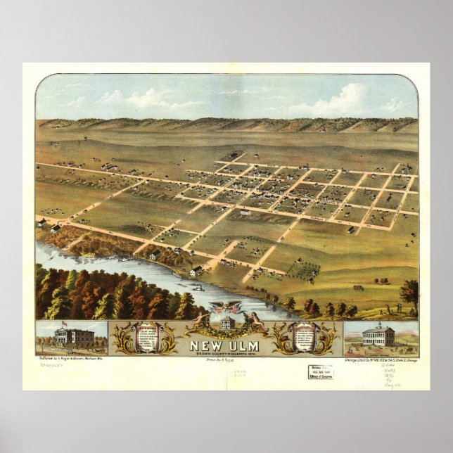 Vogelperspektive von New Ulm, Minnesota (1870) Poster (Vorne)