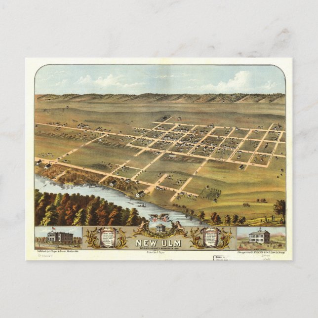 Vogelperspektive von New Ulm, Minnesota (1870) Postkarte (Vorderseite)