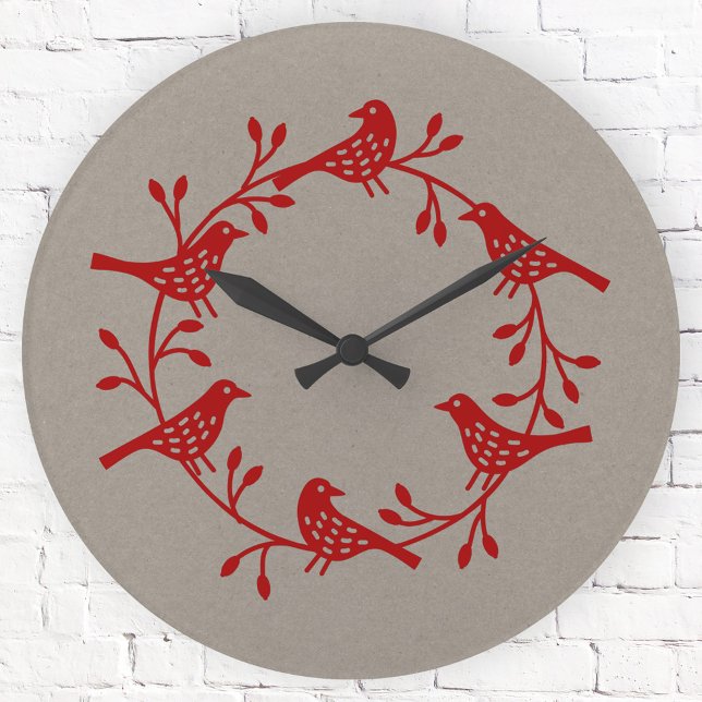 Vogelrege Runde Wanduhr (Scandinavian style bird folk art clock)