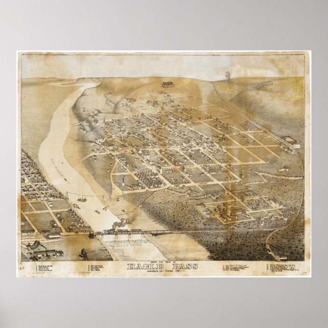Vogel's Eye View Karte von Eagle Pass Texas im Jah Poster (Vorne)