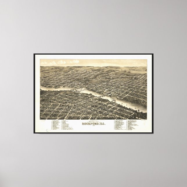 Vogel's eye view Rockford Illinois (1880) Leinwanddruck (Vorderseite)