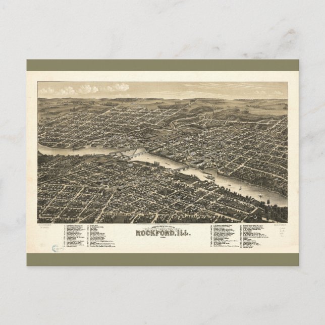 Vogel's eye view Rockford Illinois (1880) Postkarte (Vorderseite)