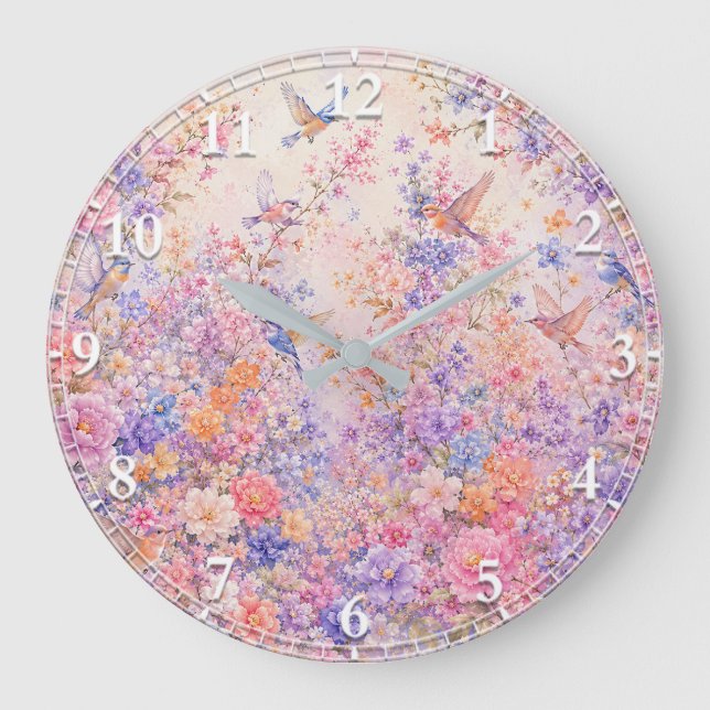Vogelsang unter Blüten Große Wanduhr (Vorderseite)