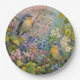 Vogelsang unter Blüten Pappteller