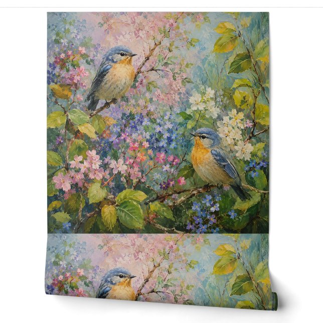 Vogelsang unter Blüten Tapete (Abrollen)