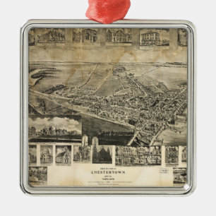 Vogelschau von Chestertown, Maryland (1907) Silbernes Ornament