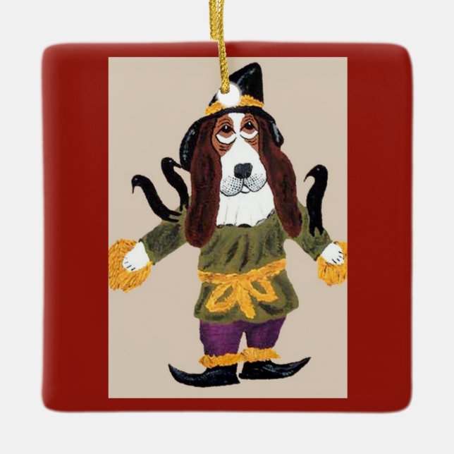 Vogelscheuche Basset Hound Keramikornament (Vorderseite)