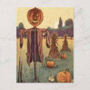 Vogelscheuche Jack O Lantern Kürbis Postkarte