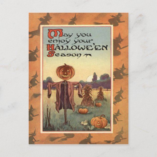 Vogelscheuche Jack O Lantern Kürbis Postkarte (Vorderseite)