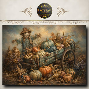 Vogelscheuche Kürbis Erntewagen Decoupage Seidenpapier