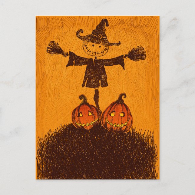 Vogelscheuche-Kürbis Postkarte (Vorderseite)