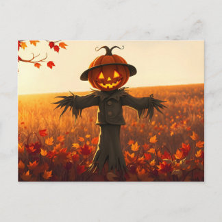 Vogelscheuche mit Kürbiskopf im Herbst Postkarte