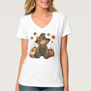 Vogelscheuche mit Kürbissen Herbsternte Rustikal T-Shirt