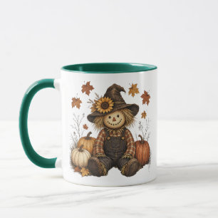 Vogelscheuche mit Kürbissen Herbsternte Rustikal Tasse