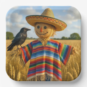 Vogelscheuche mit Sombrero und Poncho Pappteller