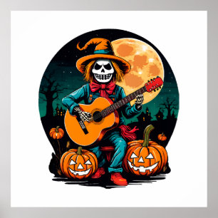Vogelscheuche spielt Gitarre und feiert Halloween Poster