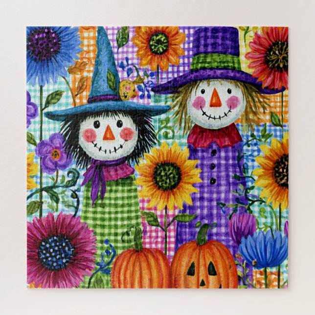 Vogelscheuchen und Kürbisse, Halloween, Puzzle (Vertikal)
