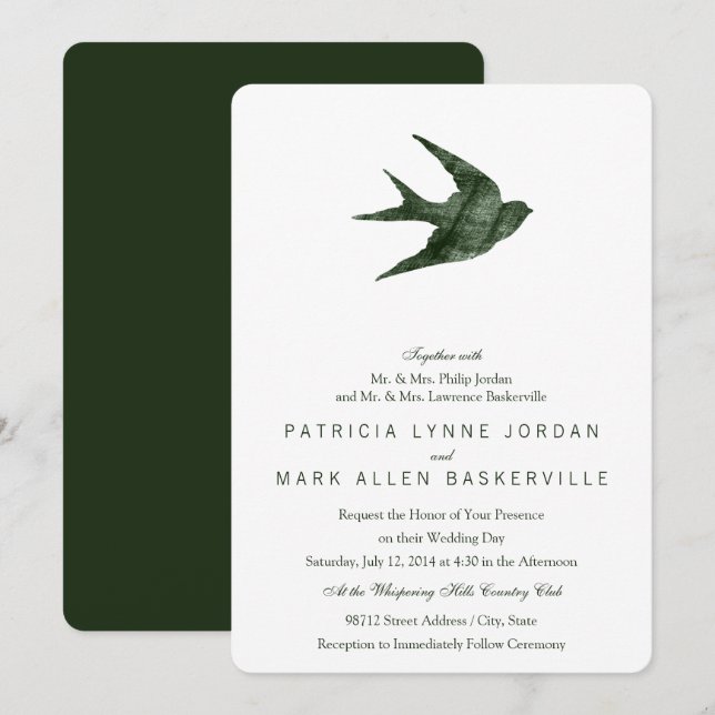 Vogelschlauch (Letterpress-Stil) Einladung (Vorne/Hinten)