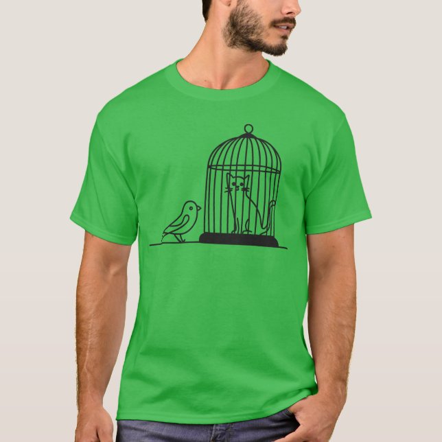 Vogelschutzgitter bei Katze im Vogelkäfig 1 Farbwe T-Shirt (Vorderseite)