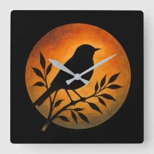 Vogelsilhouette über Vollmond Quadratische Wanduhr
