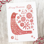 Vogelskandinavien Feiertagspostkarte<br><div class="desc">Skandinavische Volkskunst Art rot-weiße Weihnachtskarte. Ändern oder entfernen Sie den Gruß auf der Vorderseite und Ihre Adresse auf der Rückseite zu personalisieren. Originelle Kunst von Nic Squirrell.</div>
