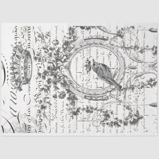 Vogelskript-Dekoupage Seidenpapier (Vorderseite)