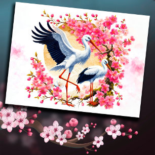 Vogelstorch asiatische Natursakura orientalische D Postkarte