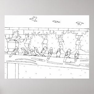 Vogeltreffen auf der Schiene zeichnend, Poster