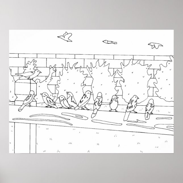 Vogeltreffen auf der Schiene zeichnend, Poster (Vorne)