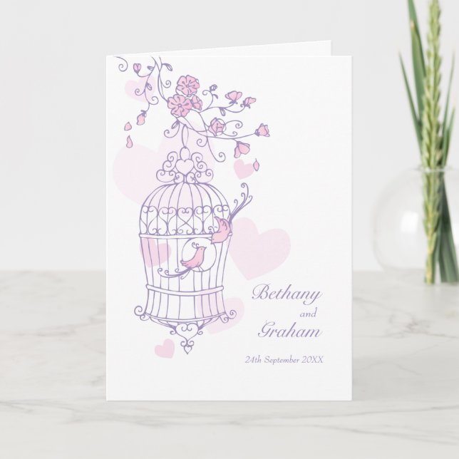 Vogeluhr rosa lila Hochzeitsprogramm Programm (Vorderseite)