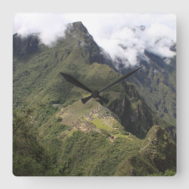 Vogeluhr von Machu Picchu Quadratische Wanduhr (Vorderseite)