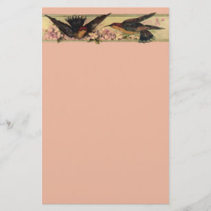 Vogelversammlung ~ Stationery Pink Blume Vintag Briefpapier