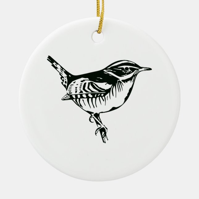 Vogelwelt-Silhouette Keramik Ornament (Vorne)