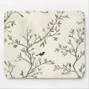 Vogelzweig-Aquarell-Beige-Naturmalerei Mousepad