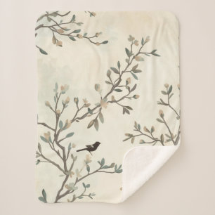 Vogelzweig-Aquarell-Beige-Naturmalerei Sherpadecke