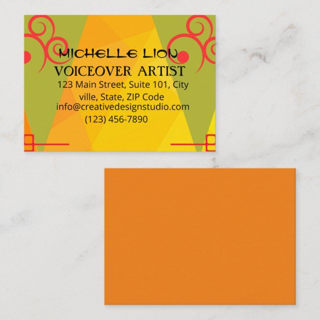Voicover Artist Modern Yellow Business Card Visitenkarte (Vorne/Hinten)