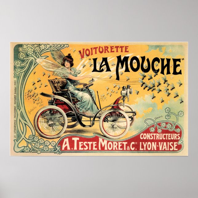 Voiturette La Mouche Automotive Vintage Car Poster (Vorne)