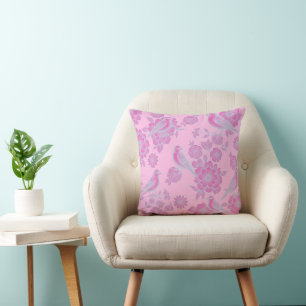 Vol Soft Pink 🌸 Floraler Vogel Kissen