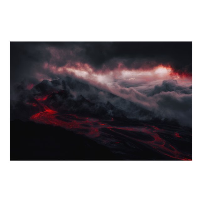 Volcanic Eruption Lava Rivers Night Landscape Fotodruck (Vorne)